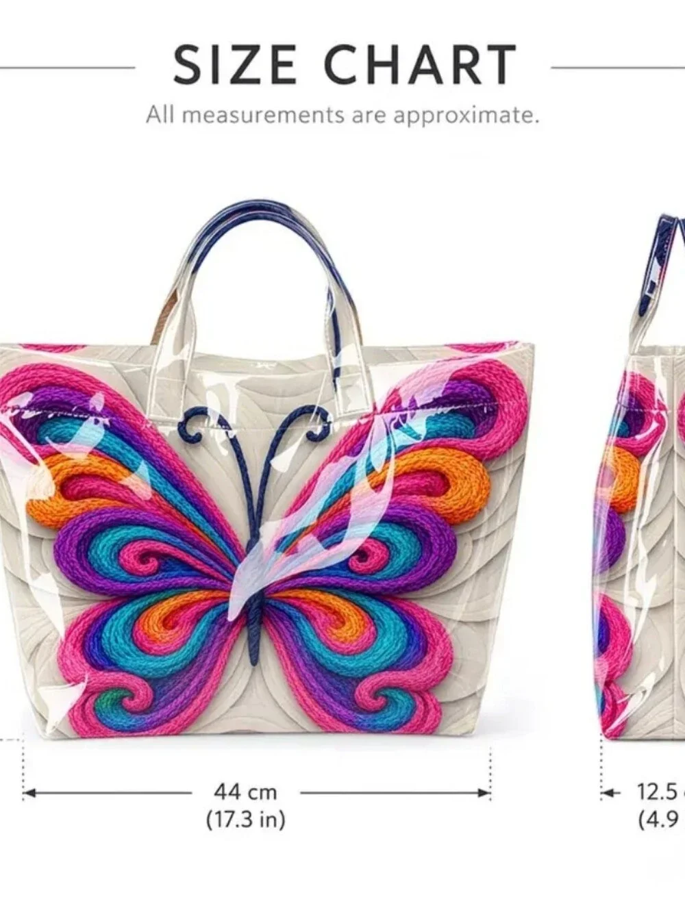 Beautiful Colorful Boho Butterfly PVC Daily Commuter Tote Bag Large